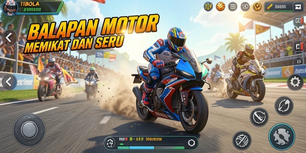 Screenshot menampilkan momen balapan mendebarkan di 11BOLA.