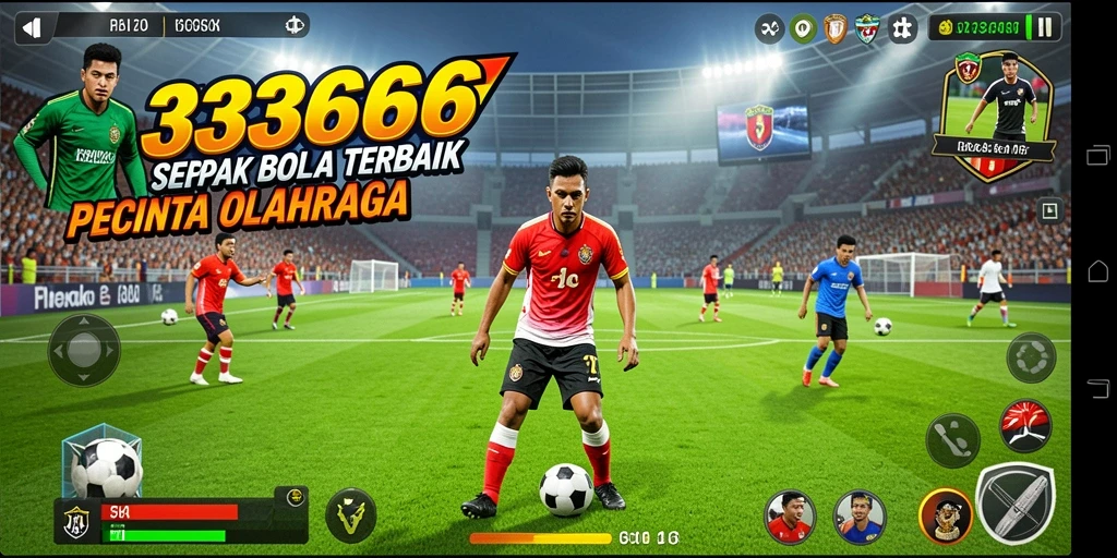 Tangkapan layar gameplay <strong>333666</strong> menunjukkan aksi permainan sepak bola yang seru.