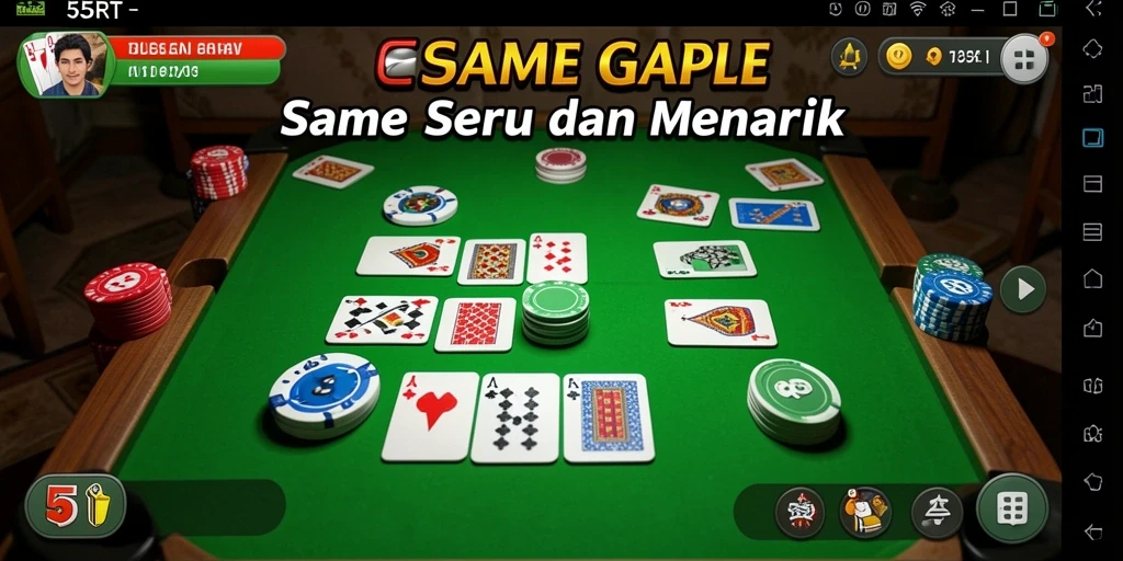 Tampilan gameplay 55RT yang menarik dengan suasana permainan Gaple.