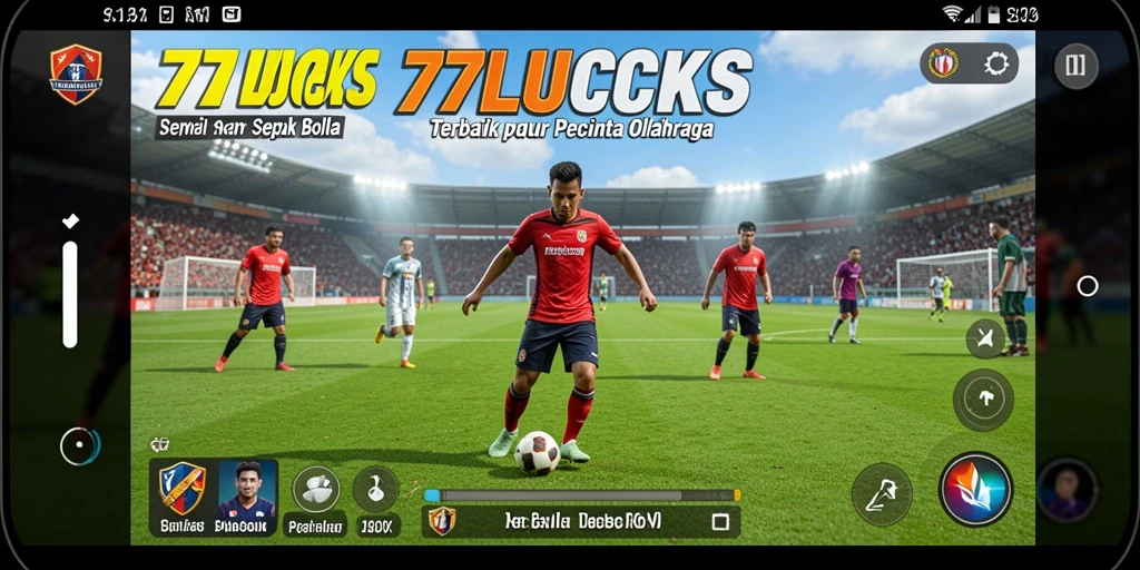 Screenshot gameplay <strong>77LUCKS</strong> menampilkan aksi seru di lapangan sepak bola.
