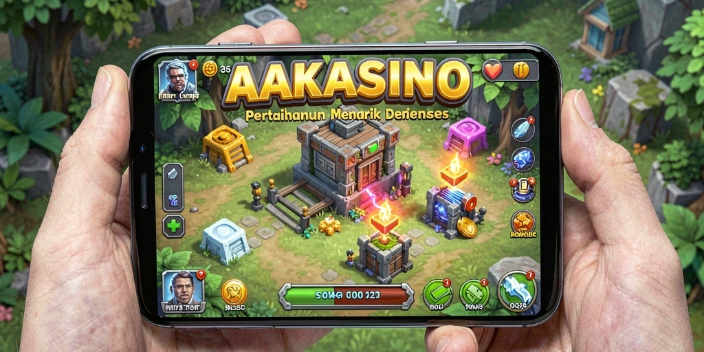 Tangkapan layar gameplay AAKASINO menunjukkan aksi menegangkan Tower Defense.