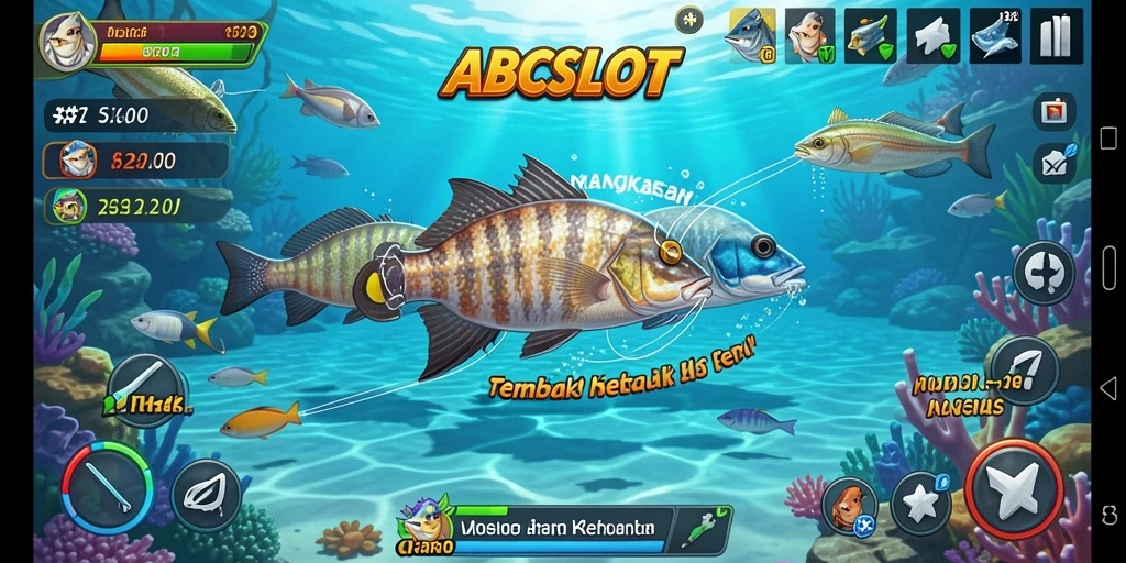 Tampilan screenshot utama ABCSLOT menampilkan aksi penembakan ikan yang seru.