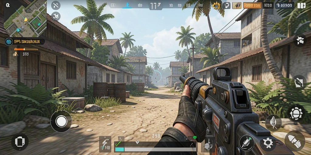 Tampilan gameplay HARAPJP di medan perang yang intens.