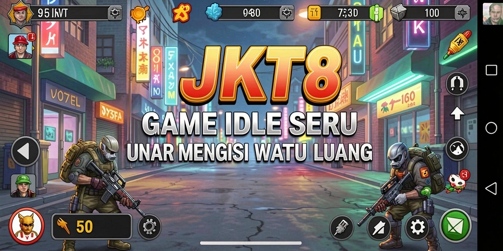 Screenshot gameplay JKT8 menampilkan karakter aktif dalam mode idle.