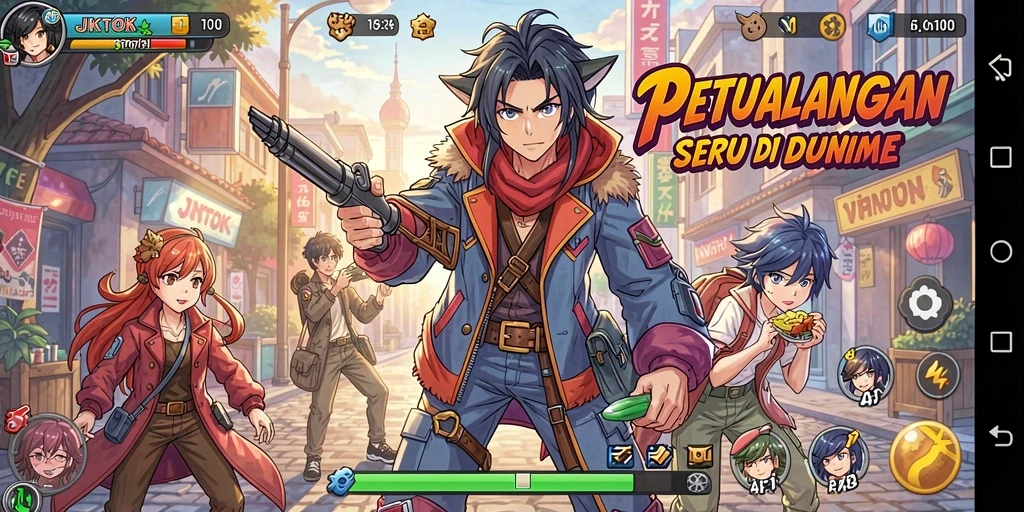 Tampilan gameplay yang menarik dari JKTOK dalam dunia Anime.