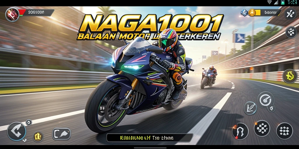 Tampilan gameplay NAGA1001 menampilkan kecepatan dan aksi balapan motor yang intens.