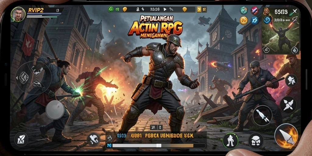 Tangkapan layar gameplay RVIP2 yang menunjukkan aksi pertarungan ARPG yang menegangkan.